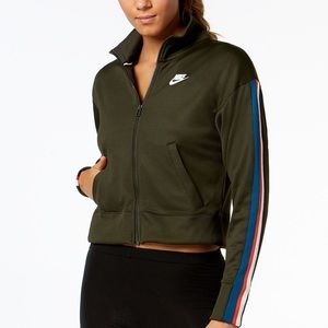 Nike Cropped Zip Up Jacket in Olive Stripe